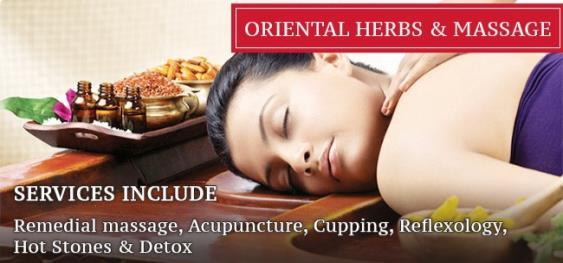 This image shows a lady relaxing with oriental hers and massage